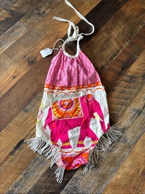 Kids Elephant Print Pink Halter outfit
